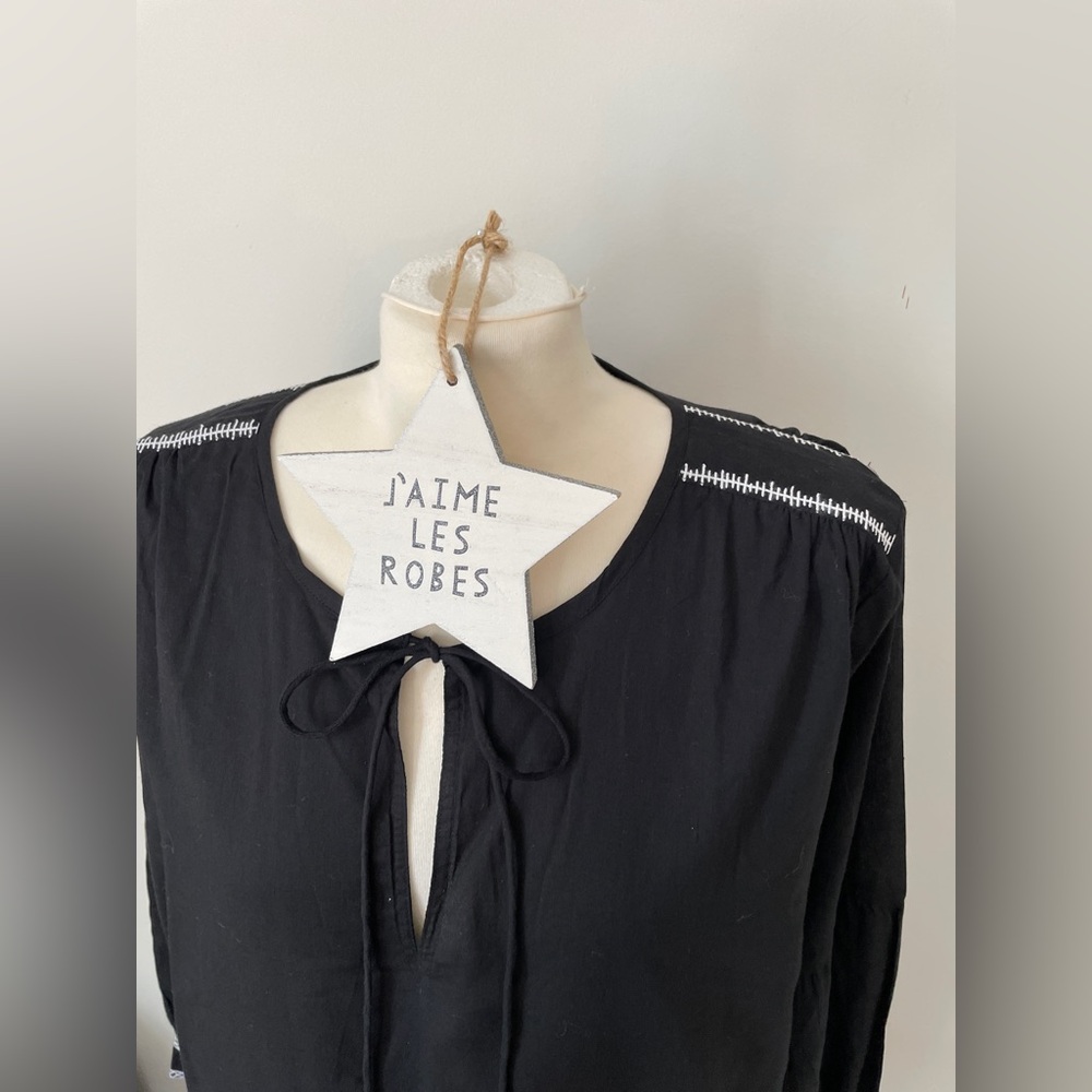 LEKHA Black Tie-Neck Embroidered Artisan Blouse - Picture 4 of 16